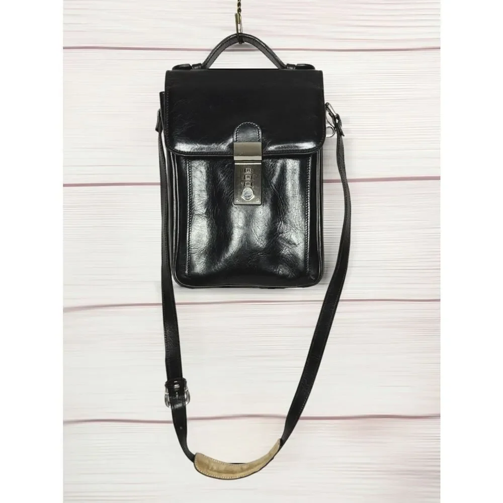 L.A.P.A. Florence Black Leather Vertical Briefcase  Italy Combination Lock